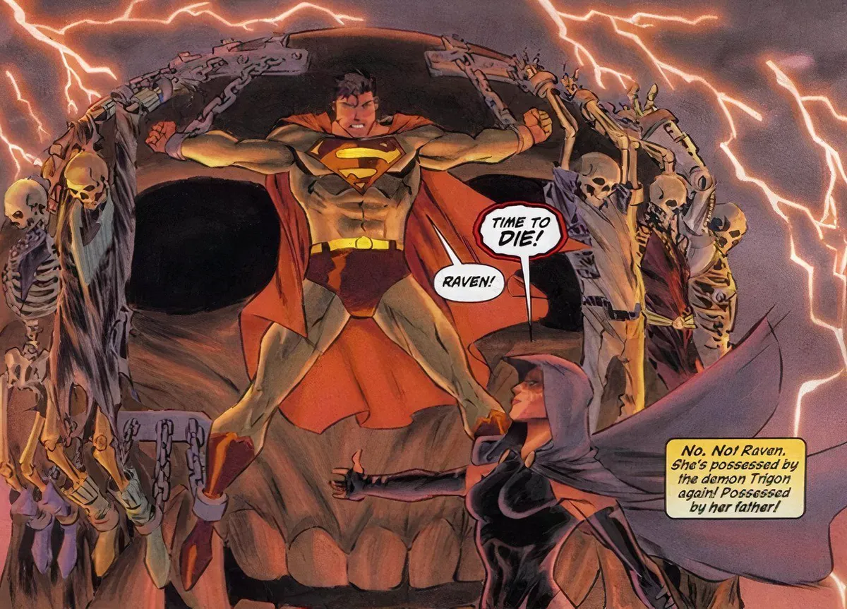 Raven imprisons Superman as she's being controlled