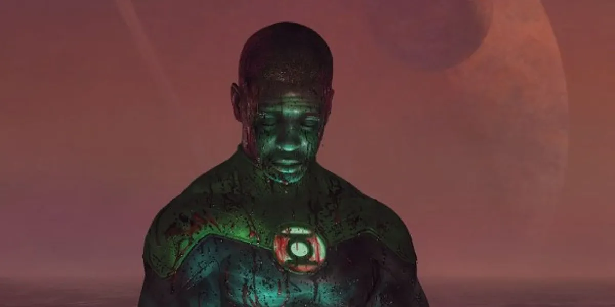 Green Lantern War Journal #7 Variant Cover featuring John standing in a lake of blood with planets in the background
