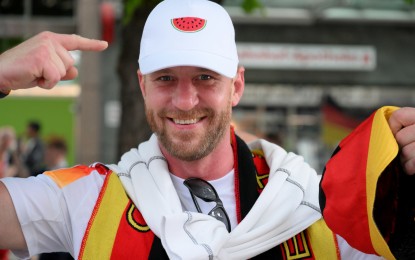 Fans hand out watermelon caps before EURO matches in support of Gaza