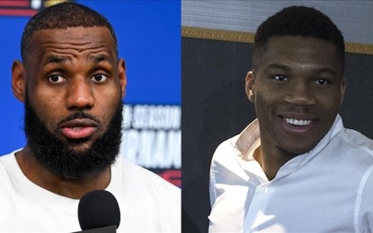 <p><strong>LeBron James and Giannis Antetokounmpo. </strong><em>(File photo)</em></p>