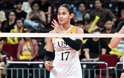 <p><strong>LEADING SCORER</strong>. Angge Poyos is expected to lead University of the Santo Tomas against Adamson University in the UAAP Season 86 women's volleyball tournament at the Smart Araneta Coliseum on Saturday (March 16, 2024). The Tigresses have won six matches. <em>(UAAP photo) </em></p>