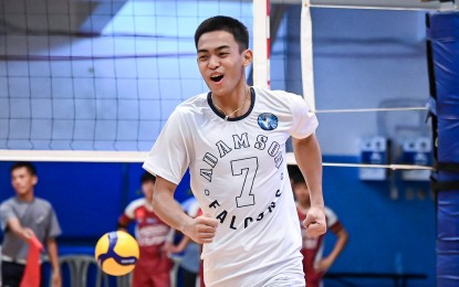 <p><strong>VICTORY</strong>. Adamson University's Jims Ducusin reacts during the game against University of the Philippines Integrated School on Sept. 16, 2024. Ducusin scored 16 points in leading Adamson to a 25-16, 25-17, 25-17 victory over De La Salle Zobel at Paco Arena in Manila on Sunday (Oct. 13). <em>(UAAP photo)</em></p>