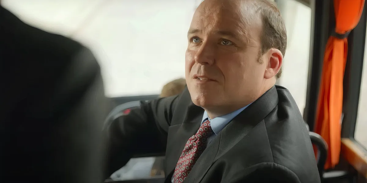 Rory Kinnear as Des Collins in Toxic Town looking concerned