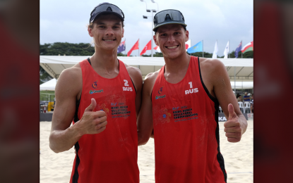 <p><strong>WORLD BEACH PRO TOUR. </strong>Australians D' Artagnan Potts and Jack Pearse won the Asian Senior Beach Volleyball Championships last Nov. 10, 2024 at the Nuvali Sand Courts in Santa Rosa, Laguna. The pair will join the Volleyball World Beach Pro Tour Challenge from Nov. 28 to Dec. 1. <em>(Contributed photo) </em></p>