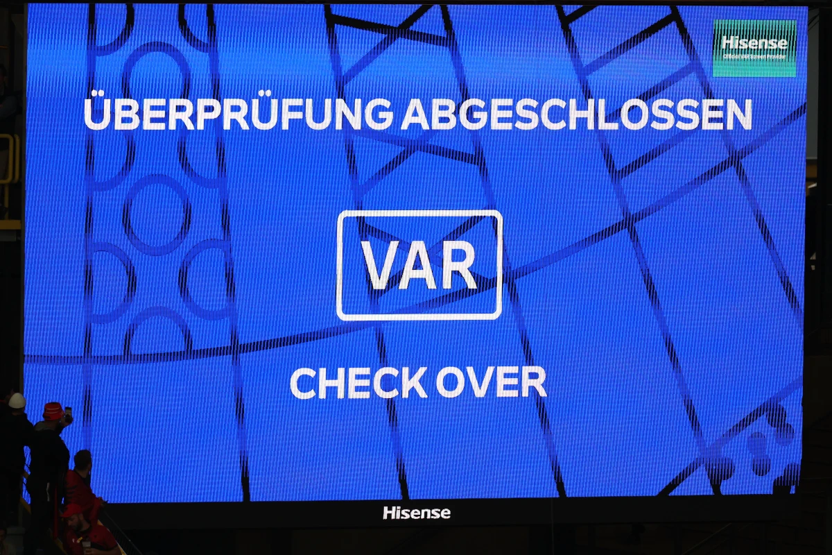 VAR screen DORTMUND, GERMANY - JUNE 15: The LED Screen displays a message from the Video Assistant Referee which reads 
