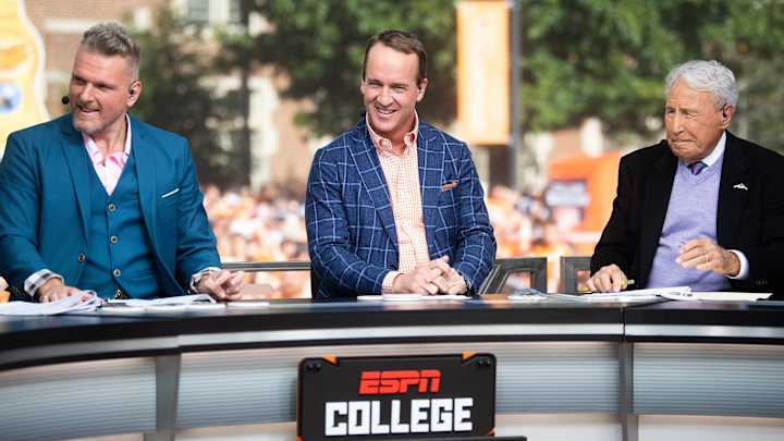 Peyton Manning during ESPN's College GameDay show held outside of Ayres Hall on the University of Tennessee campus in Knoxville, Tenn. on Saturday, Oct. 15, 2022. The college football pregame show returned to Knoxville for the second time this season for No. 8 Tennessee's SEC rivalry game against No. 1 Alabama. Peyton Manning during ESPN's College GameDay show held outside of Ayres Hall on the University of Tennessee campus in Knoxville, Tenn. on Saturday, Oct. 15, 2022. The college football pregame show returned to Knoxville for the second time this season for No. 8 Tennessee's SEC rivalry game against No. 1 Alabama.