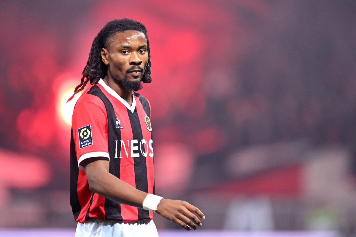 Juventus and Roma target and Nice midfielder Khephren Thuram looks on during the French L1 football match between OGC Nice and Paris Saint-Germain (PSG) at the Allianz Riviera Stadium in Nice, south-eastern France, on May 15, 2024. (Photo by NICOLAS TUCAT / AFP) (Photo by NICOLAS TUCAT/AFP via Getty Images)