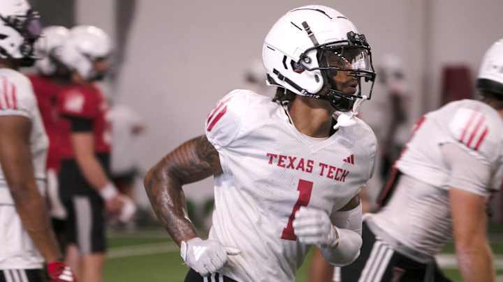 Texas Tech wide receiver Micah Hudson does a drill during football practice, Wednesday, Aug. 14, 2024, at the Sports Performance Center. Texas Tech wide receiver Micah Hudson does a drill during football practice, Wednesday, Aug. 14, 2024, at the Sports Performance Center.