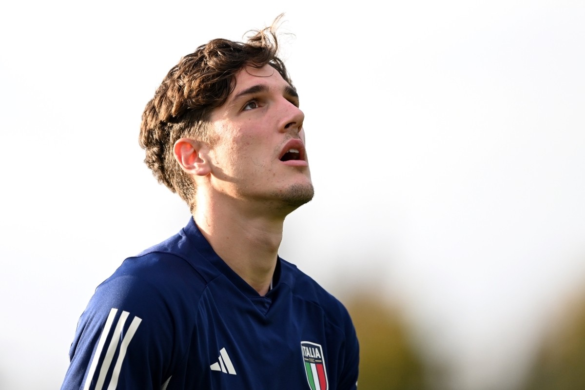 FLORENCE, ITALY - NOVEMBER 14: Nicolo Zaniolo of Italy in action during a Italy training session at Centro Tecnico Federale di Coverciano on November 14, 2023 in Florence, Italy. (Photo by Claudio Villa/Getty Images)