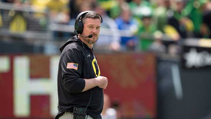 Oregon coach Dan Lanning oversees his team as the Fighting Ducks face off against Mighty Oregon in the Oregon Ducks spring game on April 26, 2025, at Autzen Stadium in Eugene. Oregon coach Dan Lanning oversees his team as the Fighting Ducks face off against Mighty Oregon in the Oregon Ducks spring game on April 26, 2025, at Autzen Stadium in Eugene.