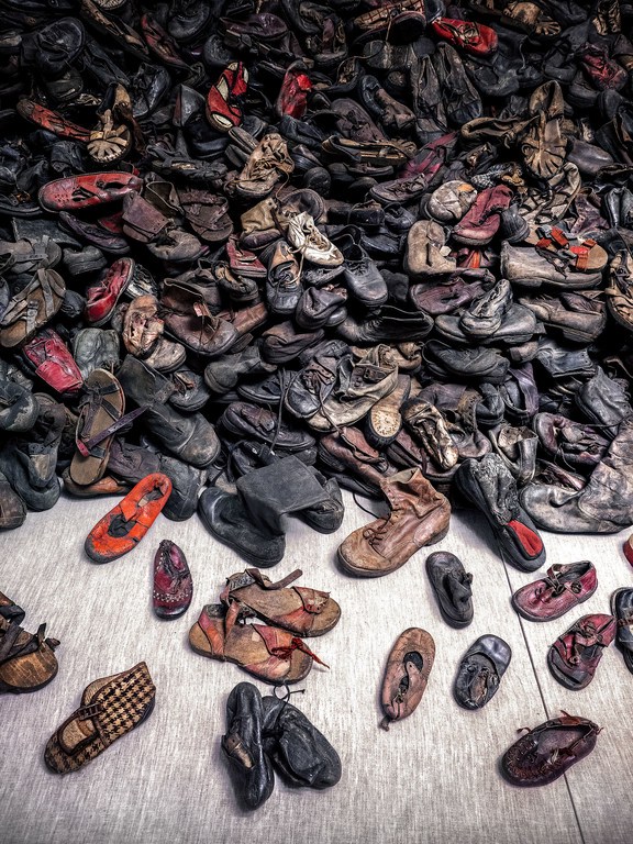 Shoes confiscated from prisoners at a concentration camp in Auschwitz, Poland. Shoes confiscated from prisoners at a concentration camp in Auschwitz, Poland.