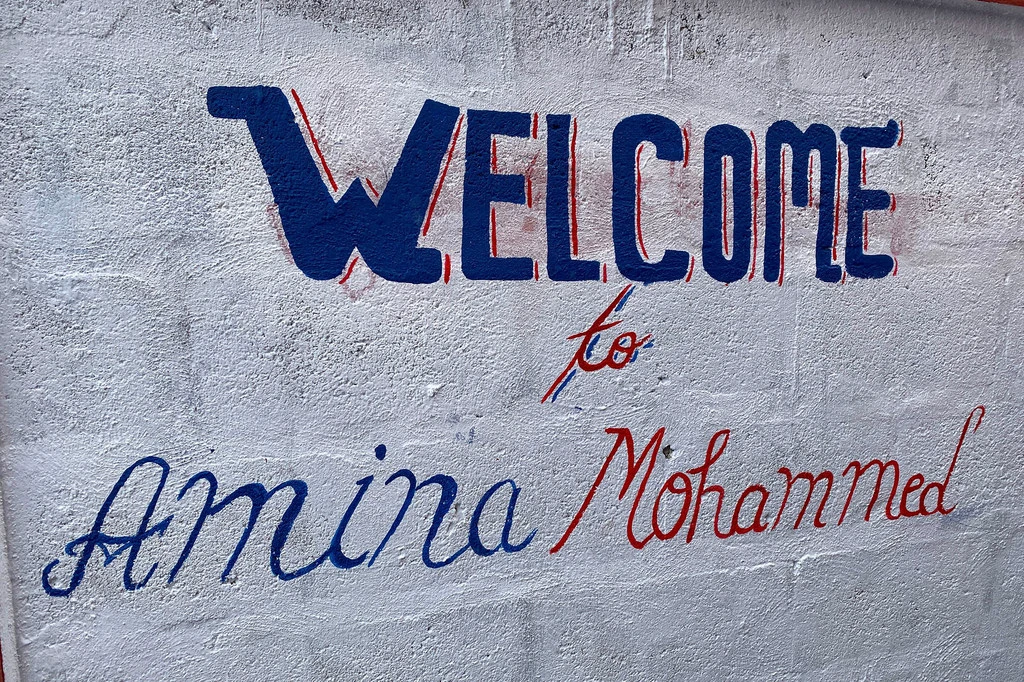 Sign welcoming UN Deputy Secretary-General Amina Mohammed. Sign welcoming UN Deputy Secretary-General Amina Mohammed.