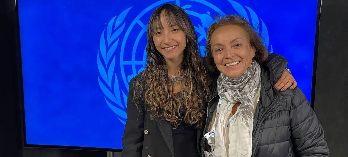 Fatima Muriel and Natalia Daza visiting the UN News studio in New York. Fatima Muriel and Natalia Daza visiting the UN News studio in New York.