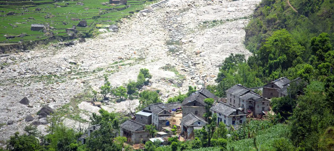 Aftermath of a flood that swept through a high-altitude village in Nepal. Aftermath of a flood that swept through a high-altitude village in Nepal.