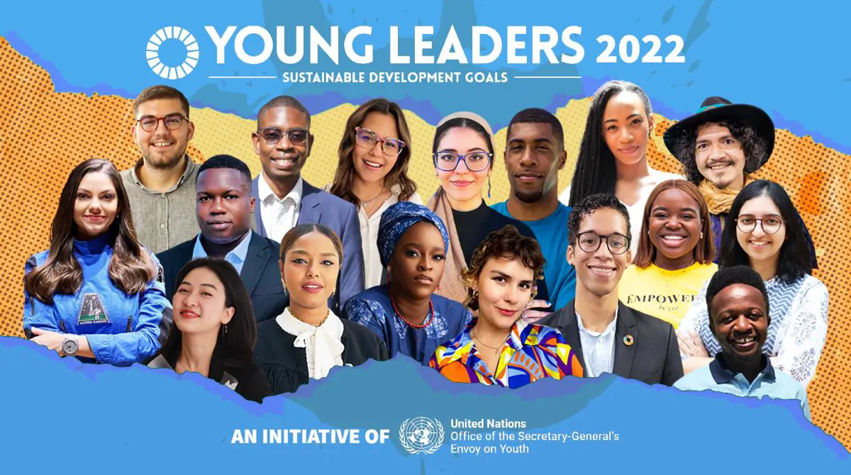 Collage of the 2022 cohort of the 17 Young Leaders for the Sustainable Development Goals.