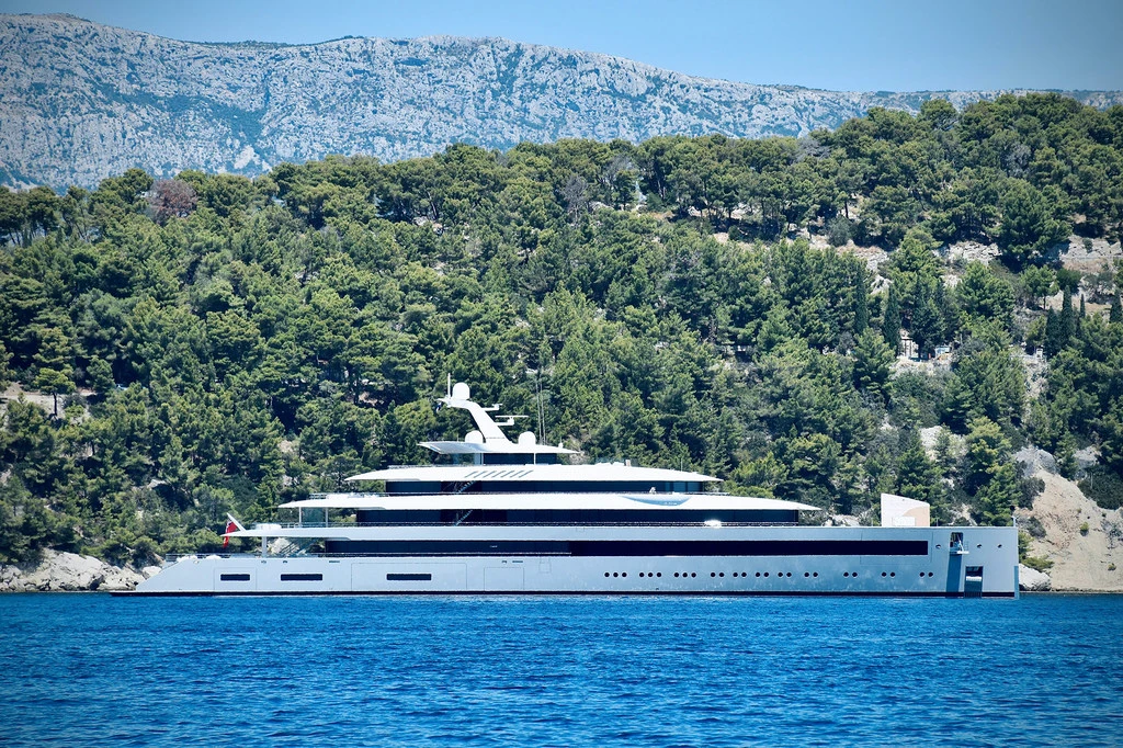 A $220 million yacht reportedly owned by a tech oligarch moors in the Mediterranean Sea.