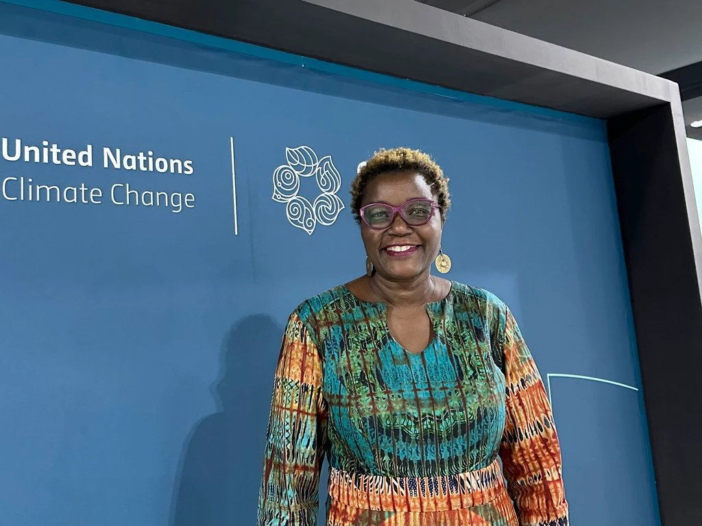Jemimah Njuki, Chief of the Economic Empowerment section at UN Women, speaks to UN News at COP29 in Baku, Azerbaijan.