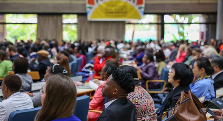 Attendees at the UN Civil Society Conference in Nairobi, Kenya, listening to addresses by the speakers. Attendees at the UN Civil Society Conference in Nairobi, Kenya, listening to addresses by the speakers.