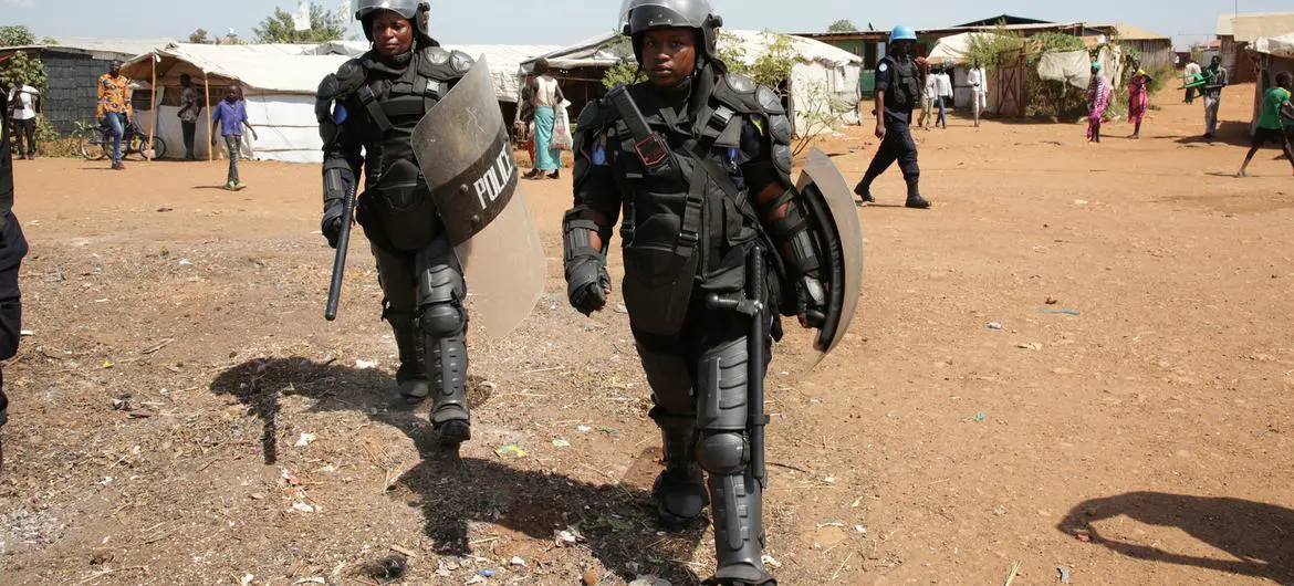 UNMISS women police officers provide support during a protection of civilian mission in Juba, South Sudan.