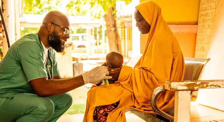 A baby is treated at a health centre in Nigeria. A baby is treated at a health centre in Nigeria.