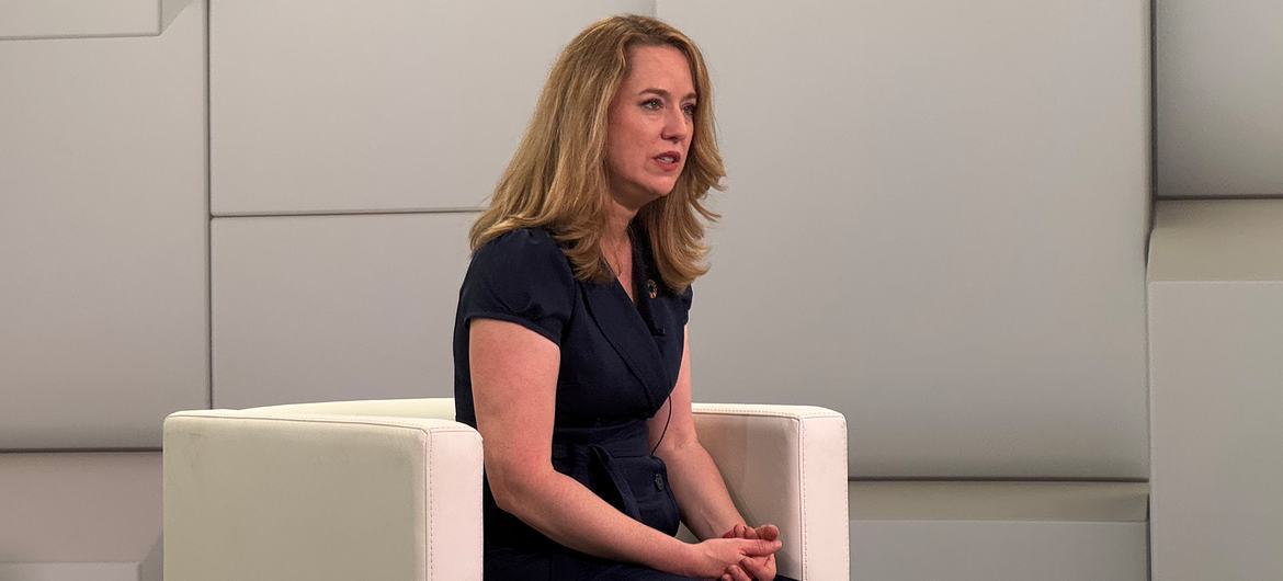 Amy Pope, Director General of the International Organization for Migration (IOM), speaks with UN News at the FFD4 conference in Sevilla. Amy Pope, Director General of the International Organization for Migration (IOM), speaks with UN News at the FFD4 conference in Sevilla.
