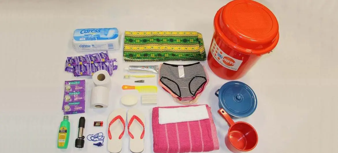 Contents of a UNFPA dignity kit. Contents of a UNFPA dignity kit.