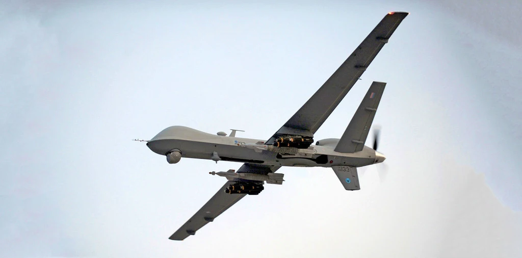 A UAV (Unmanned Aerial Vehicle) is pictured airborne over Afghanistan.