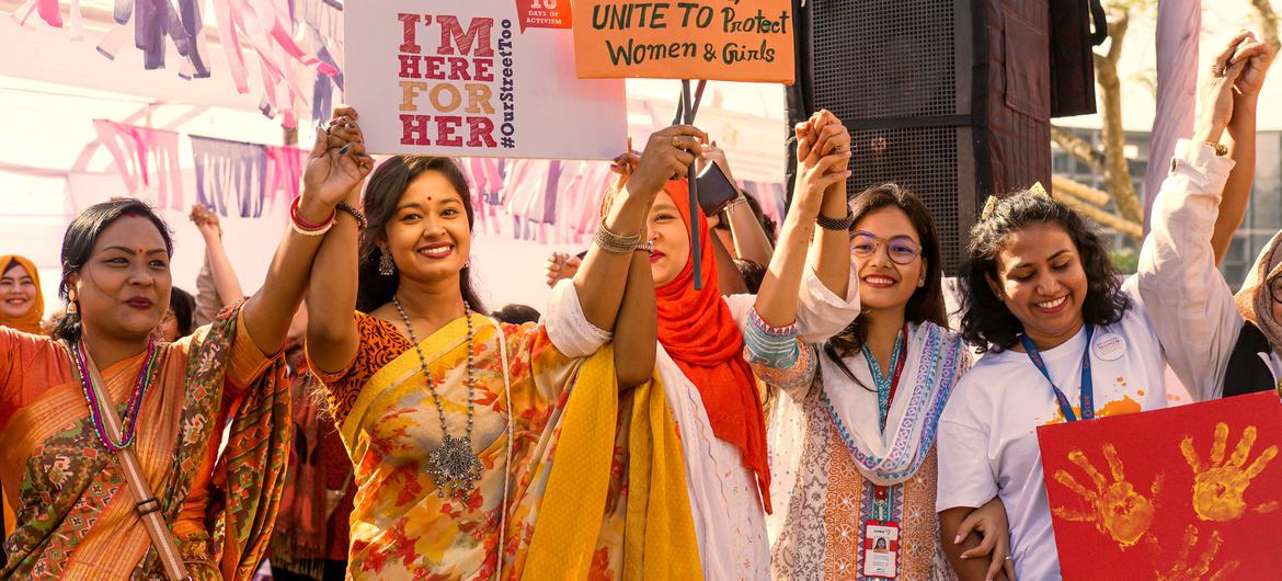 Orange the World: People gathered at the Cox's Bazaar cultural centre in Bangladesh during UN Women's 16 Days of Activism campaign. Orange the World: People gathered at the Cox's Bazaar cultural centre in Bangladesh during UN Women's 16 Days of Activism campaign.
