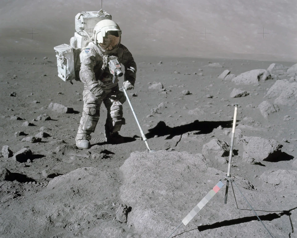NASA astronaut Harrison Schmitt on the moon (file, 1972)