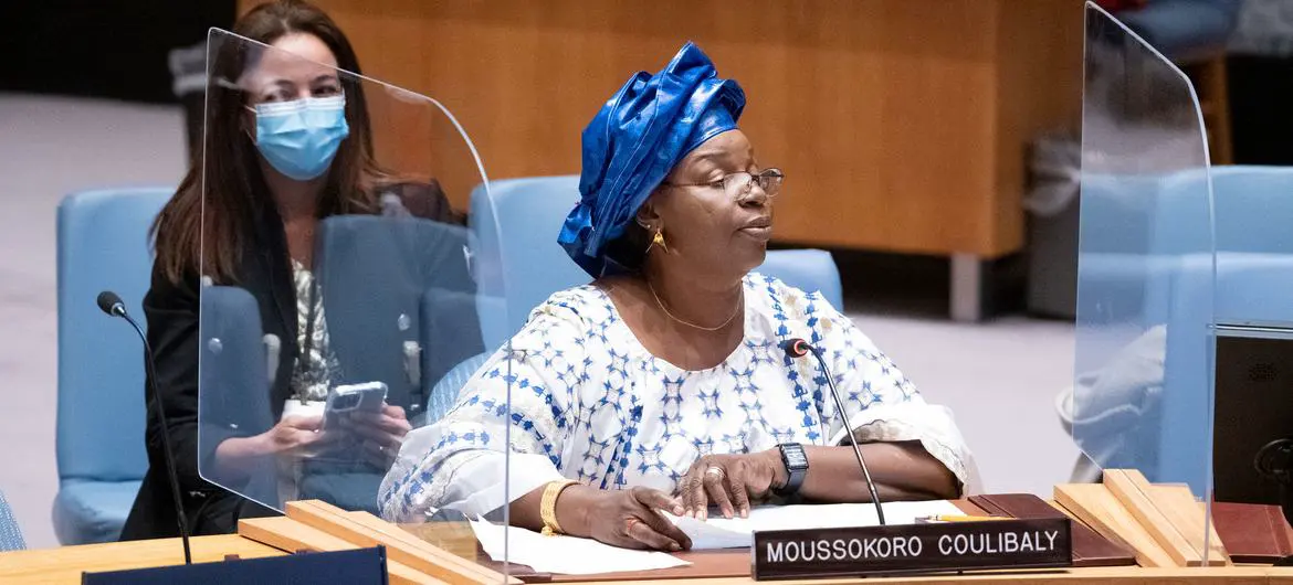 Moussokoro Coulibaly, President of the Network of Women Economic Operators in the Ségou region of Mali, addresses a UN Security Council meeting on women and peace and security. Moussokoro Coulibaly, President of the Network of Women Economic Operators in the Ségou region of Mali, addresses a UN Security Council meeting on women and peace and security.