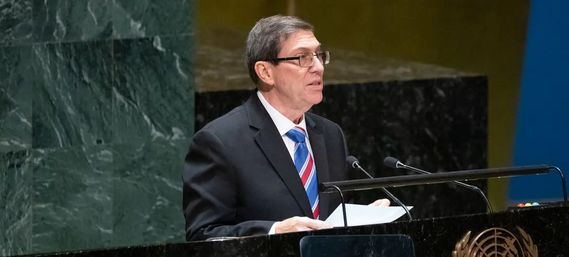 Cuban Foreign Minister Bruno Rodríguez Parrilla addresses the UN General Assembly meeting on the necessity of ending the economic, commercial and financial embargo imposed by US against Cuba. Cuban Foreign Minister Bruno Rodríguez Parrilla addresses the UN General Assembly meeting on the necessity of ending the economic, commercial and financial embargo imposed by US against Cuba.