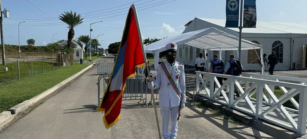 Delegates arrive for the final day of the SIDS4 conference in Antigua and Barbuda.