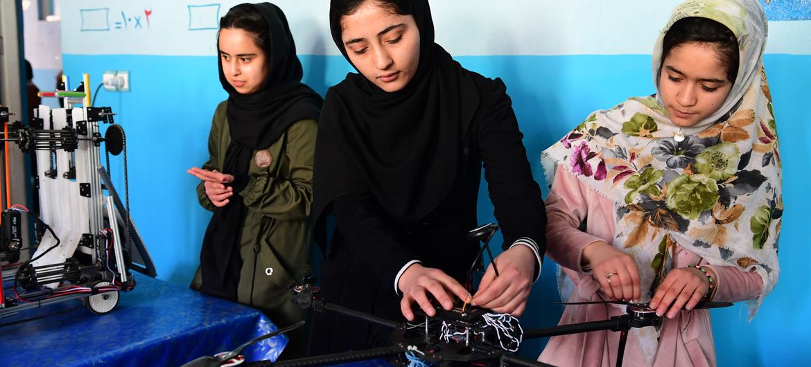 Young girls work on a robotics project in Afghanistan (file photo). Young girls work on a robotics project in Afghanistan (file photo).