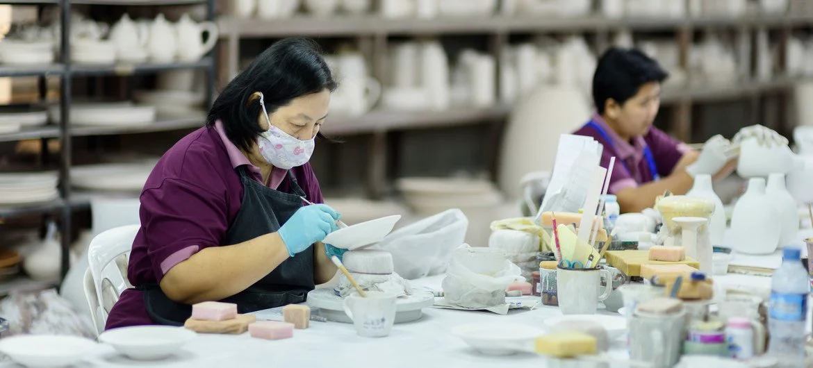 Women migrant workers at a ceramics factory in northern Thailand. Women migrant workers at a ceramics factory in northern Thailand.