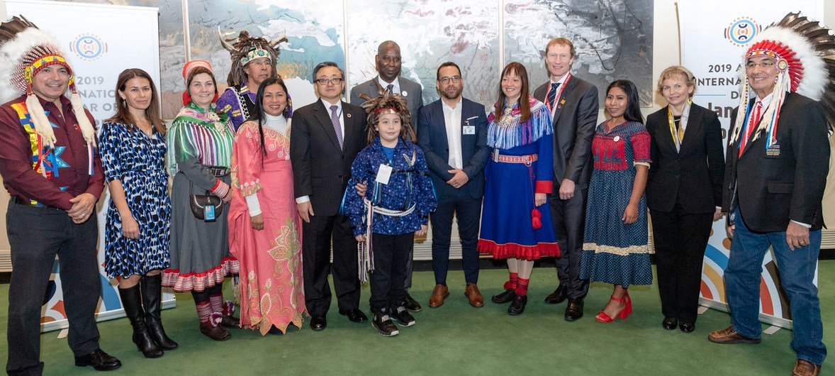 General Assembly President Tijjani Muhammad-Bande, and Liu Zhenmin, Under-Secretary-General for Economic and Social Affairs, with participants at the closing of the 2019 International Year of Indigenous Languages in New York. General Assembly President Tijjani Muhammad-Bande, and Liu Zhenmin, Under-Secretary-General for Economic and Social Affairs, with participants at the closing of the 2019 International Year of Indigenous Languages in New York.