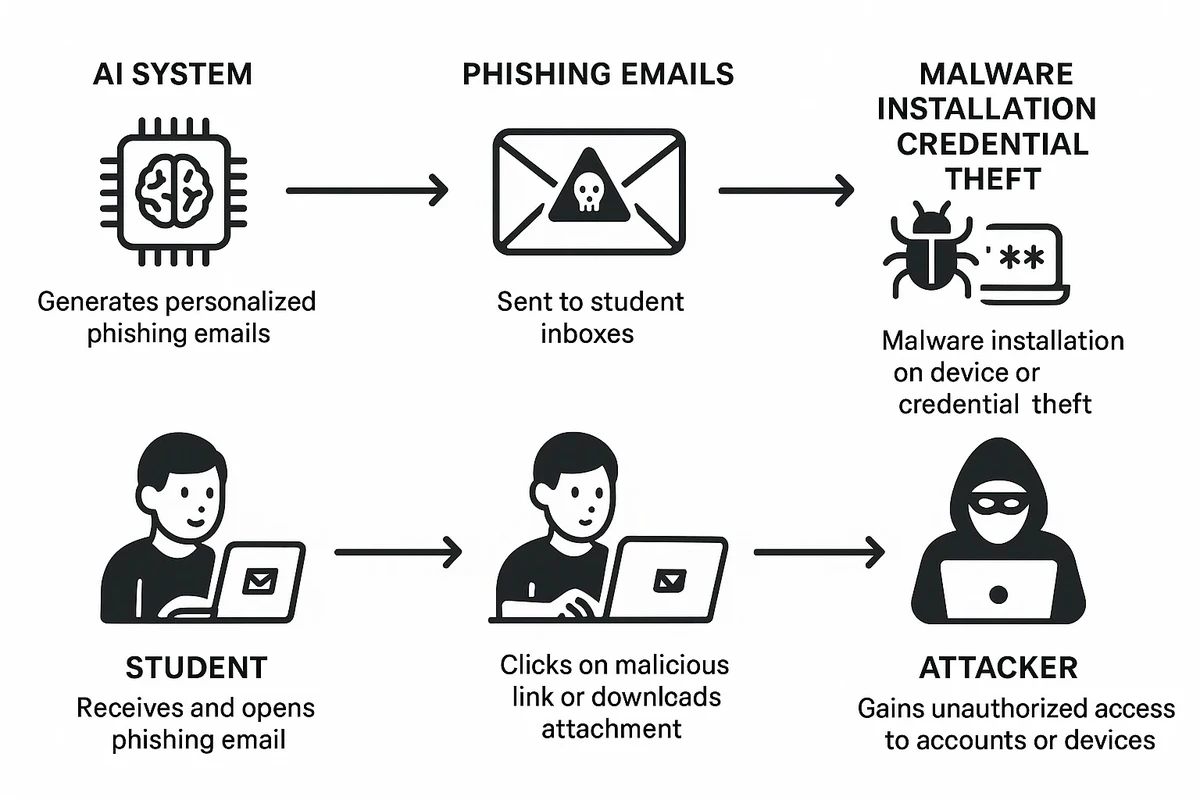 AI-powered phishing attack flow.
