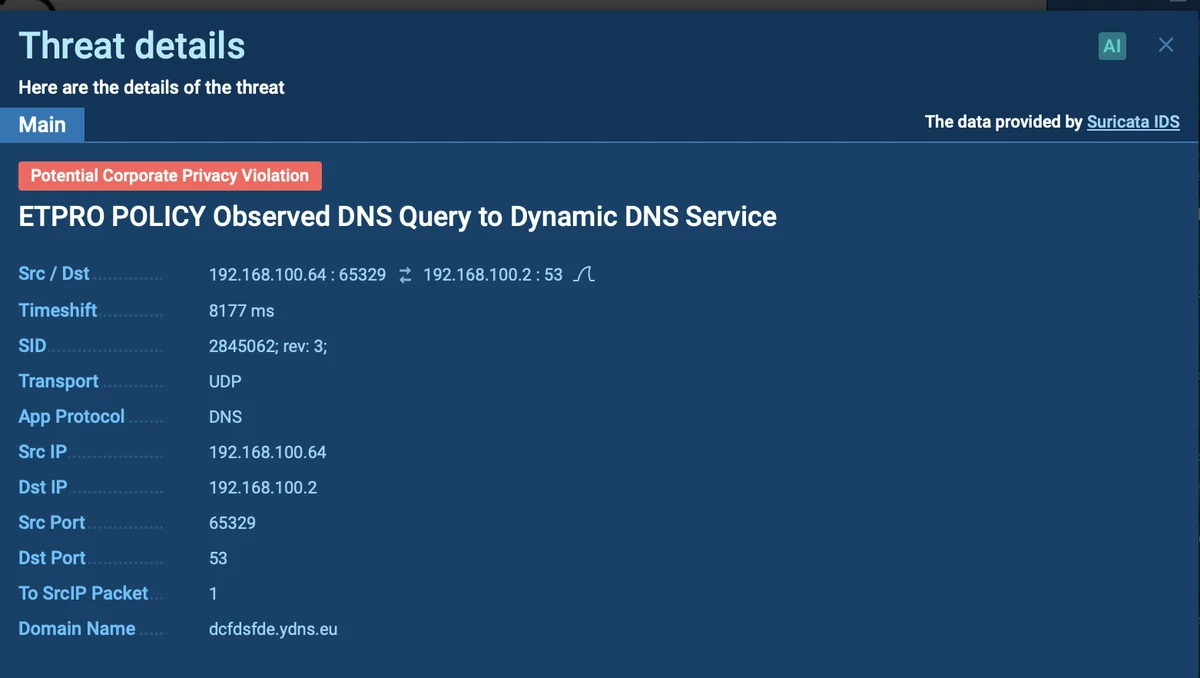 Suricata rule triggered inside ANY.RUN sandbox