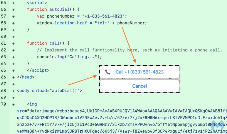 Automatically pops up the phone dialog menu(source: Malwarebytes)