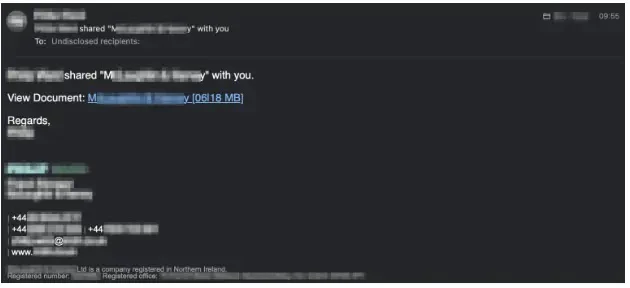 Phishing email from compromised account with Signature footer (Source: Netcraft)
