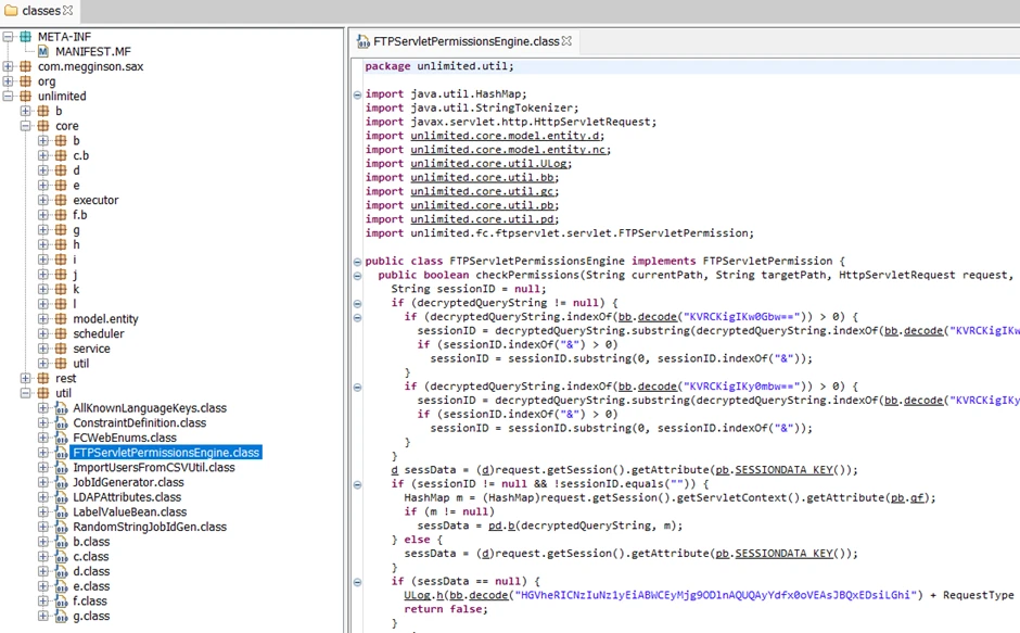 Some strings were obfuscated, making the task of reverse engineering the application more challenging.