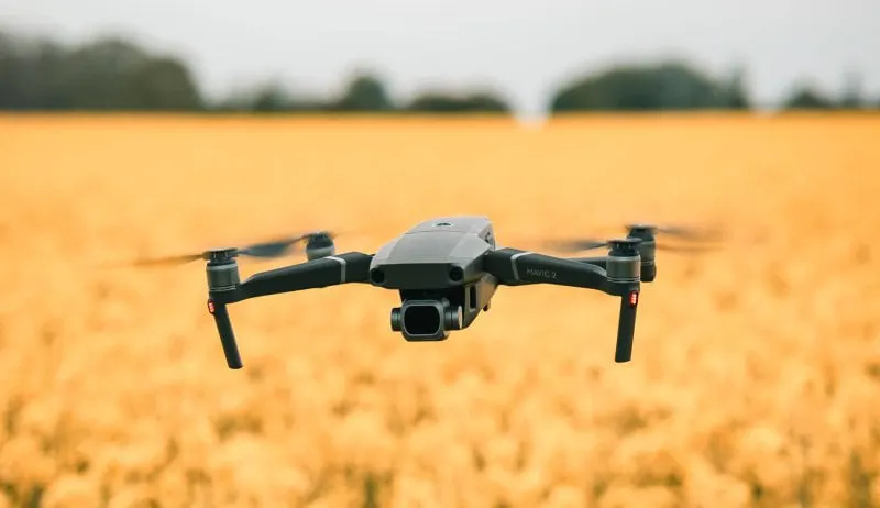 drone over a field