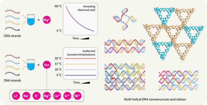 Temperatures and ions used for DNA nanostructure self assembly