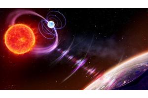 Linked Dwarf Stars Illuminate Their Position Through Recurring Radio Bursts