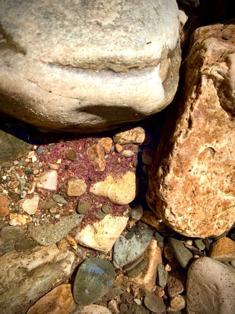 Garnet sand with flecks of sparkle - in the St. Joe River, in the shallows near the shore.