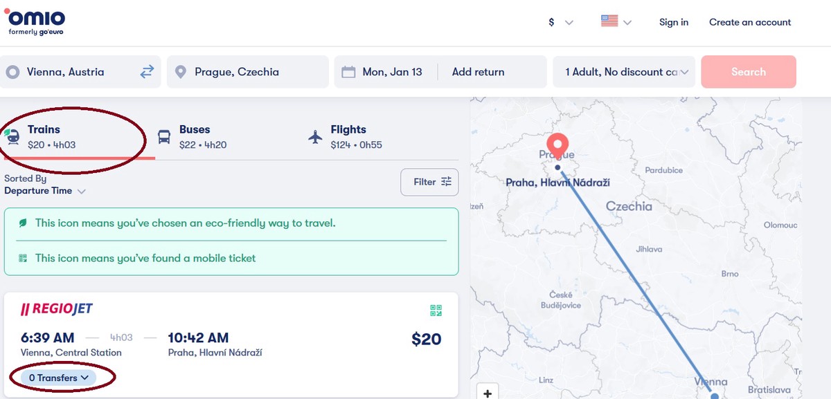 train from vienna to prague