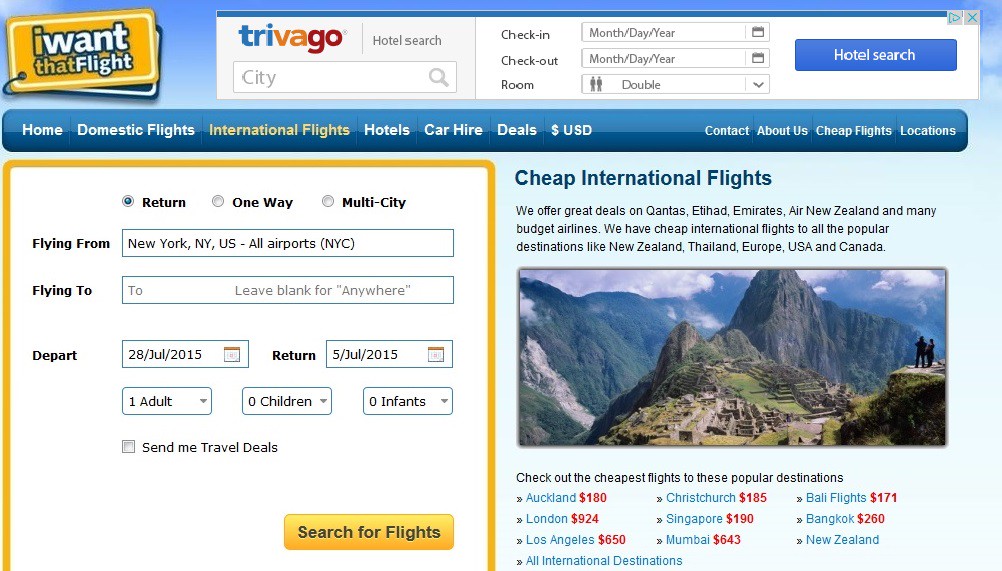 Iwantthatflight homepage