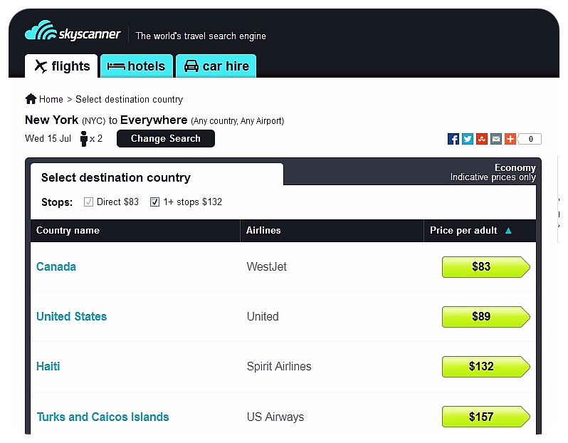 skyscanner everywhere search
