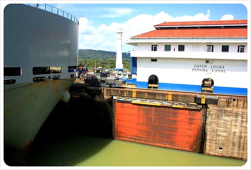 Gatun locks ship close-up
