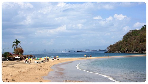 Taboga Island beach and Panama City in the background Taboga Island beach and Panama City in the background